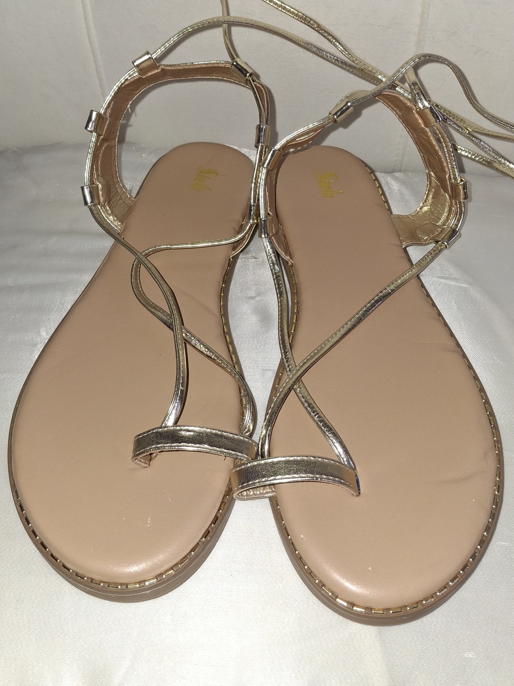 Shein Gold Lace-Up Flat Sandals Size 40/US 9 New Without Box Minor Flaws